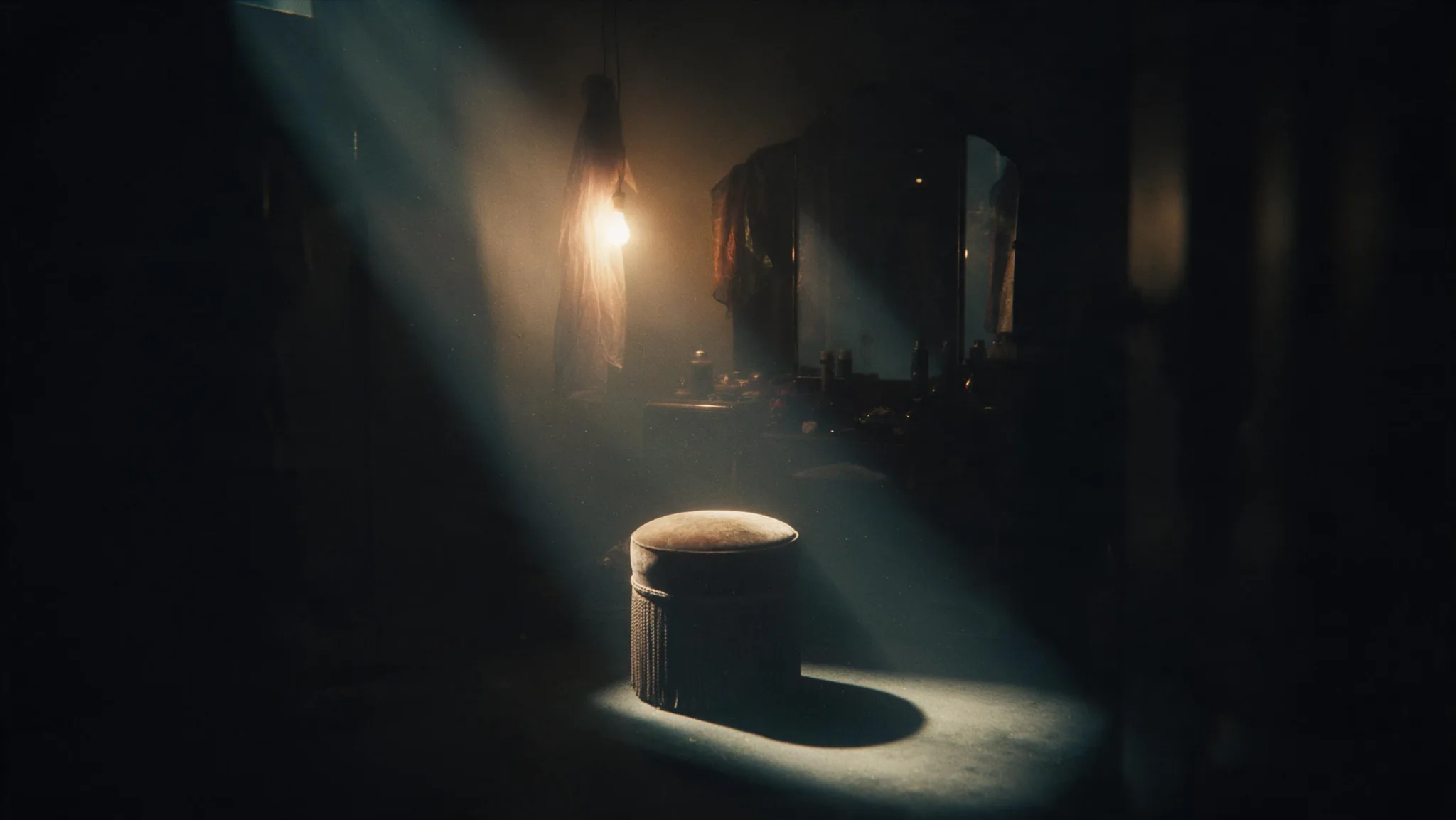 Dark dressing room still life, used as an image-to-video source