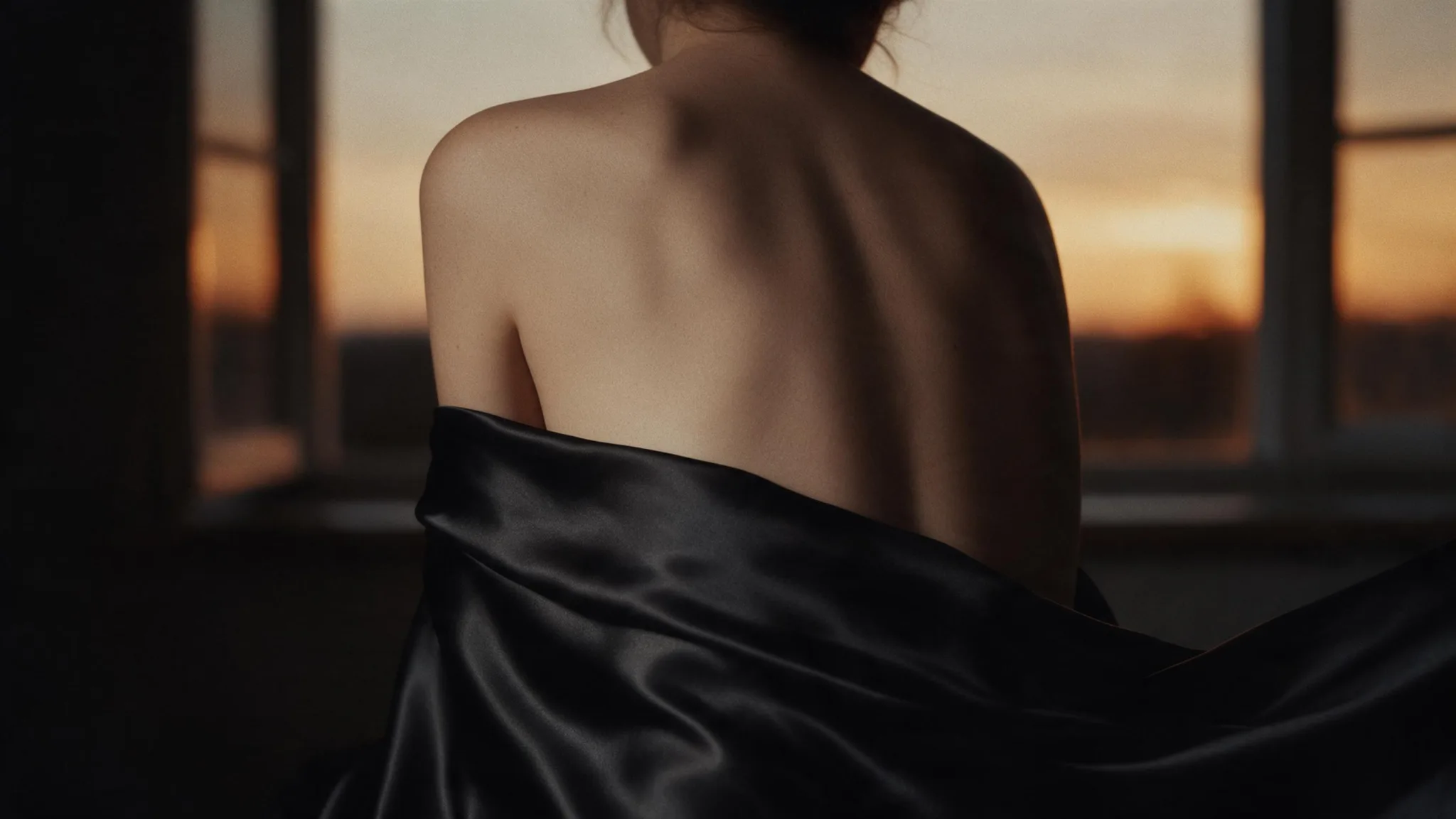 Fictional adult silhouette at a window, used as a text-to-image prompt